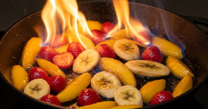 Sobremesas: Receita de Frutas flambadas; sobremesa rápida e fácil